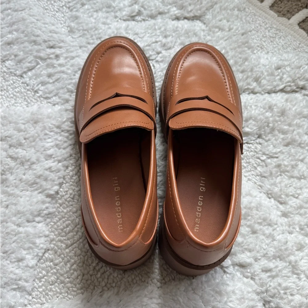 Madden Girl Cognac Lug-Sole Penny Loafers - Picture 2 of 6
